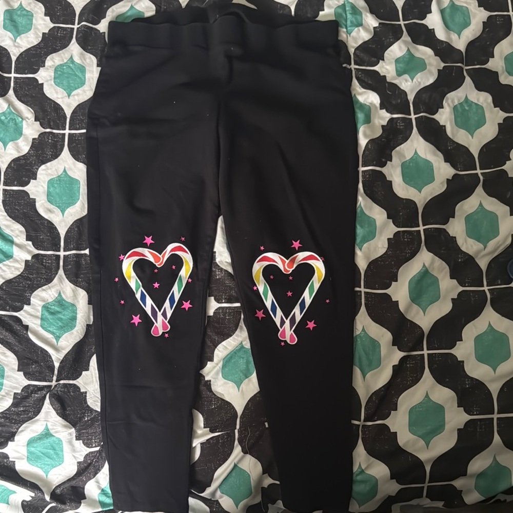 Woman Black Heart Print Leggings